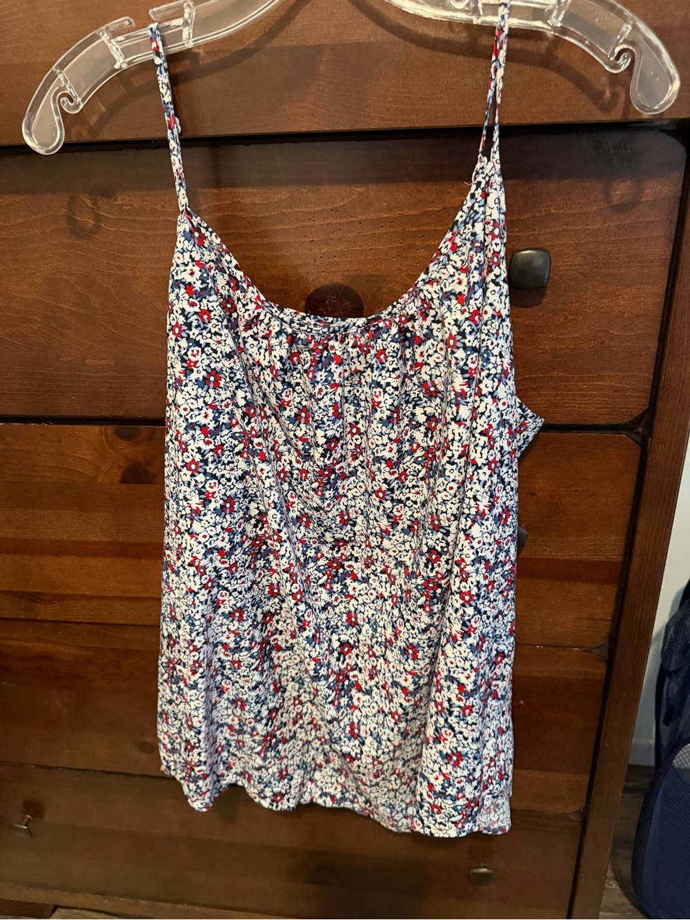 Floral Spaghetti-Strap Tank Top - Red, Navy & White